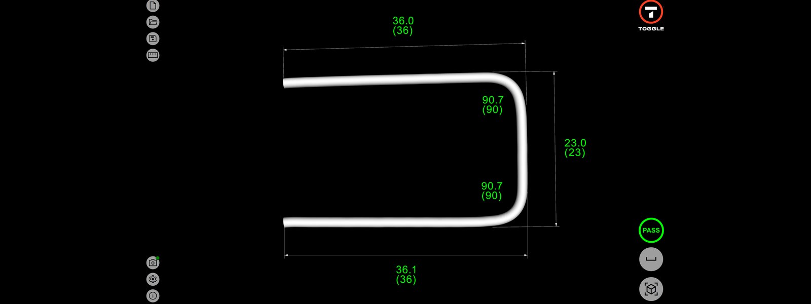 RLS QC prototype measuring a bent rebar shape